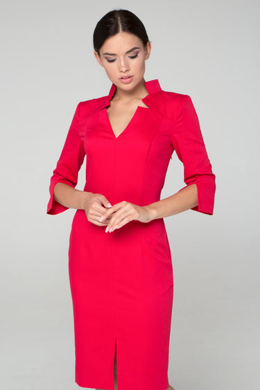 open lace back dress Pencil Dress with High V-Neck and 3/4 Sleeves 4 US / 38 EU