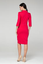 Load image into Gallery viewer, Red high neck midi pencil dress
