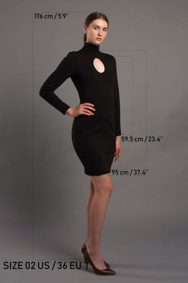 Black Mini Dress – High Neck, Cut-Out Detail, Fitted Silhouette 14 US / 48 EU