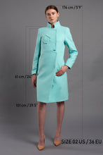 Load image into Gallery viewer, Mint high neck single breasted coat with asymmetrical details

