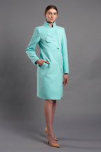 Load image into Gallery viewer, Mint high neck single breasted coat with asymmetrical details
