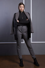 Load image into Gallery viewer, Black winter quilted jacket with gray wool details
