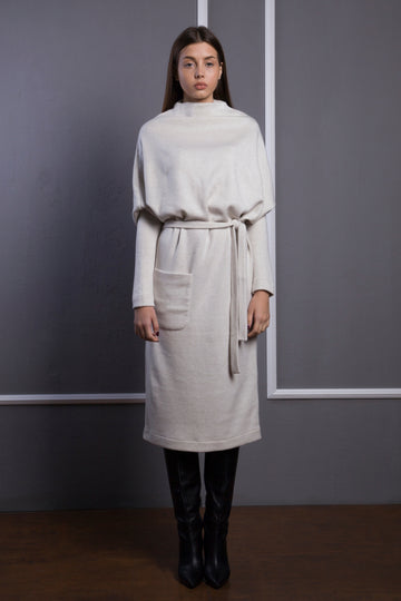Elegant Ivory Winter Dress with Long Sleeves and Midi Length TAVROVSKA Elegant Ivory Winter Dress with Long Sleeves and Midi Length TAVROVSKA