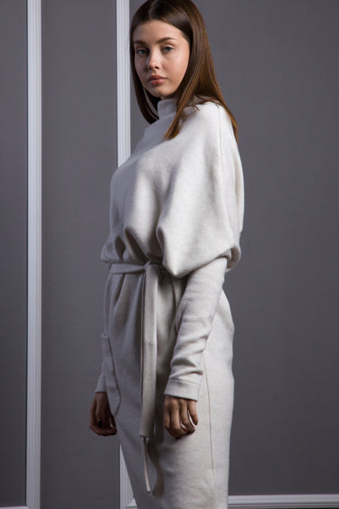 Elegant Ivory Winter Dress with Long Sleeves and Midi Length TAVROVSKA Elegant Ivory Winter Dress with Long Sleeves and Midi Length TAVROVSKA