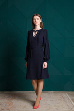 Load image into Gallery viewer, Navy fit and flare midi dress
