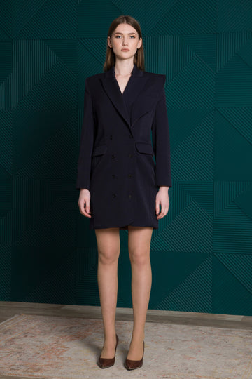 Navy Asymmetrical Blazer Dress with Double-Breasted Closure  TAVROVSKA
