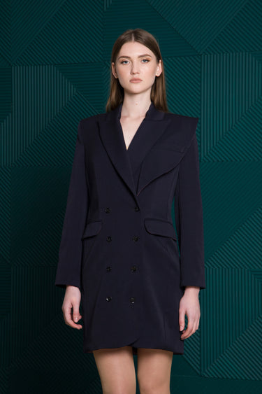 Navy Asymmetrical Blazer Dress with Double-Breasted Closure 4 US / 38 EU Navy Asymmetrical Blazer Dress with Double-Breasted Closure 4 US / 38 EU