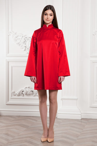 Red satin modern qipao dress