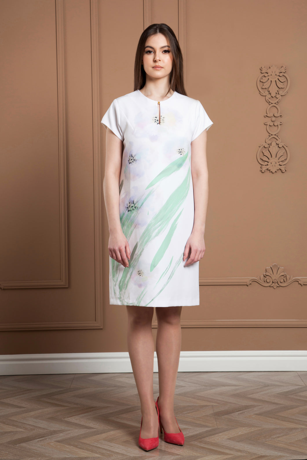 White floral print shift dress