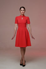 Load image into Gallery viewer, Red fit and flare cheongsam dress
