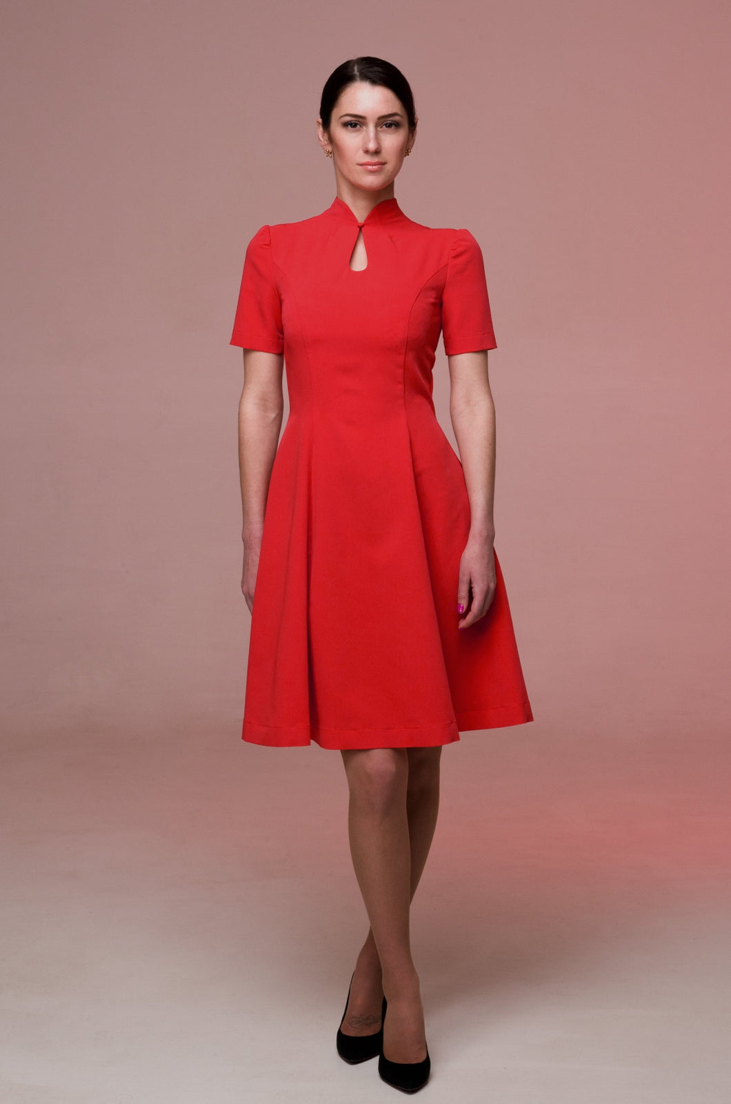 Red fit and flare cheongsam dress
