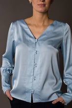 Load image into Gallery viewer, Blue long sleeve button up blouse
