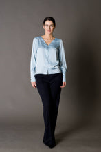 Load image into Gallery viewer, Blue long sleeve button up blouse
