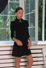 Load and play video in Gallery viewer, Black mini dress with removable white tulle collar
