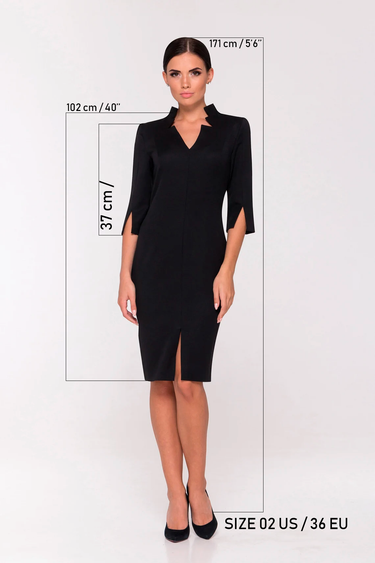 Black High Neck Midi Pencil Dress – Fitted Silhouette, Elegant