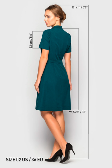Dark Green Asymmetrical Mini Dress with Mandarin Collar 14 US / 48 EU Dark Green Asymmetrical Mini Dress with Mandarin Collar 14 US / 48 EU