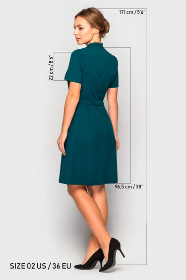 Dark Green Asymmetrical Mini Dress with Mandarin Collar  TAVROVSKA