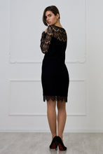Load image into Gallery viewer, Black lace midi dress with scalloped edge

