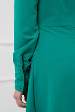 Load image into Gallery viewer, Green high neck button front fit and flare dress
