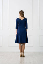 Load image into Gallery viewer, Blue asymmetrical fit and flare cotton midi dress
