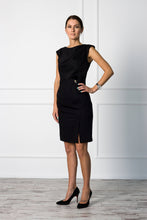 Load image into Gallery viewer, Black draped pencil dress
