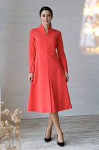 Load image into Gallery viewer, Red high neck fit and flare midi dress
