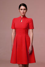 Load image into Gallery viewer, Red fit and flare cheongsam dress
