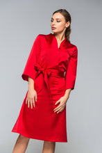 Load image into Gallery viewer, Red satin high neck kimono dress
