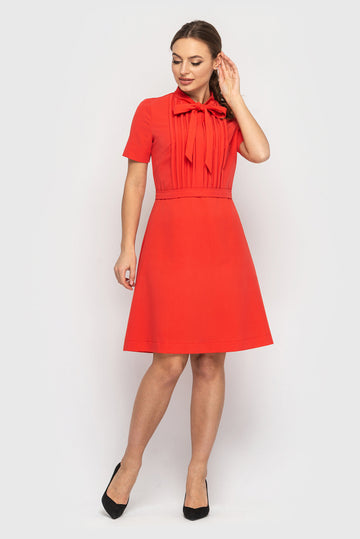 Red Bow Neckline Mini Dress with Empire Waist and Trapeze Skirt 12 US / 46 EU