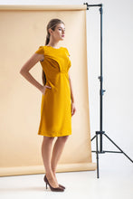 Load image into Gallery viewer, Mustard draped a line midi dress
