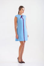 Load image into Gallery viewer, Blue mini a line dress with contrast stripe

