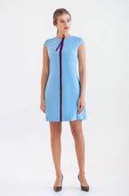 Load image into Gallery viewer, Blue mini a line dress with contrast stripe
