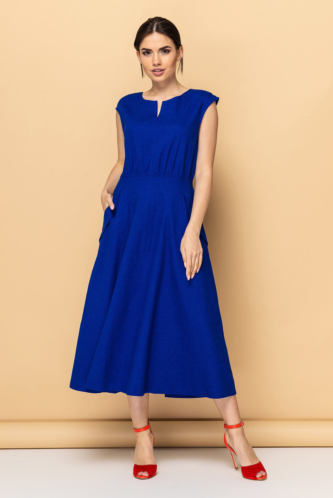 Blue Linen Dress with pockets