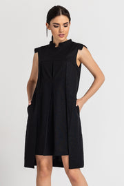high neck black linen dress high neck black dress maxi High-Neck Ruffle Sleeve Maxi Dress Black L / Black