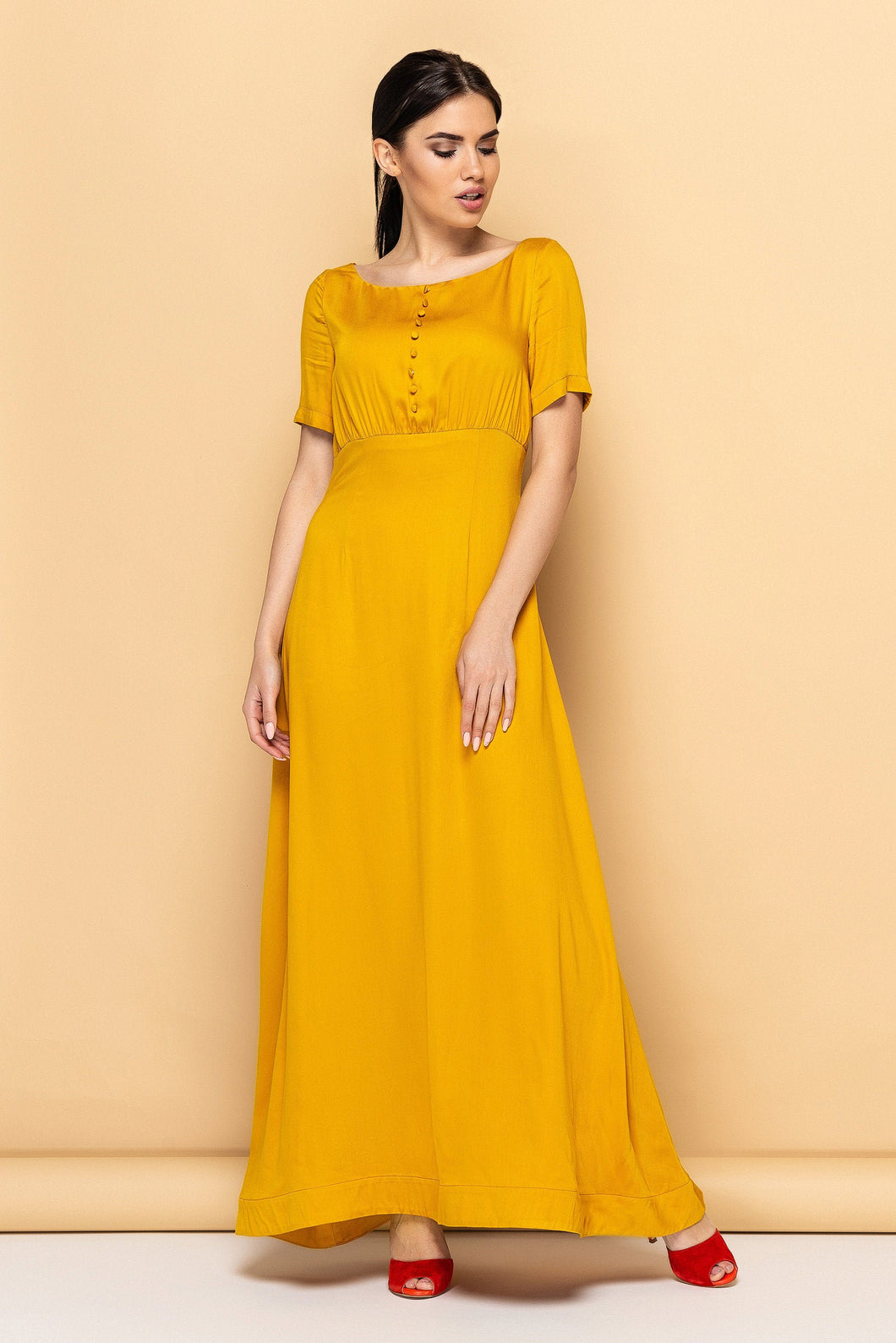 Yellow maxi a-line dress