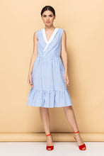 Load image into Gallery viewer, Cotton striped shawl collar dress

