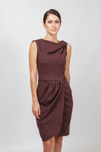 Load image into Gallery viewer, Asymmetrical Cowl Neck Brown Dress
