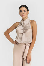 Load image into Gallery viewer, Halter high neck draped satin top
