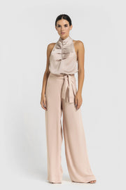 Halter high neck draped satin top