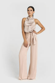 Halter high neck draped satin top