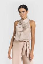 Load image into Gallery viewer, Halter high neck draped satin top
