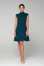 Dark green asymmetrical high neck dress