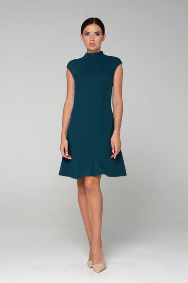 Dark Green Asymmetrical Mini Dress with Mandarin Collar TAVROVSKA Dark Green Asymmetrical Mini Dress with Mandarin Collar TAVROVSKA