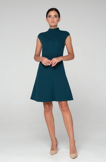 Dark green asymmetrical high neck dress