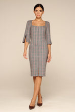 Load image into Gallery viewer, Grey plaid square neck pencil dress
