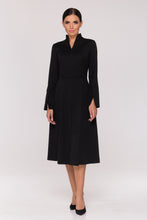 Load image into Gallery viewer, Black high neck fit and flare midi dress
