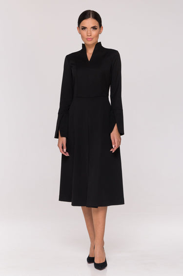 TAVROVSKA Black Fit and Flare Dress – High Neck, 1950s Style for Event