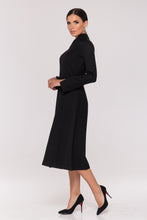 Load image into Gallery viewer, Black high neck fit and flare midi dress
