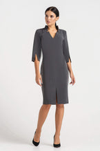 Load image into Gallery viewer, Gray high neck midi pencil dress
