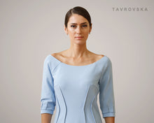 Load image into Gallery viewer, Blue boat neck pencil dress
